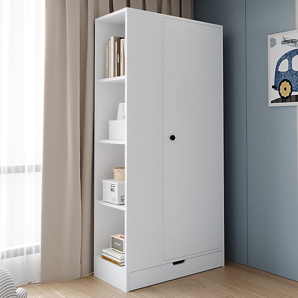 Armoire 1 Porte avec étagères et Tiroir de Rangement, Meuble de Chambre Fonctionnel, Blanc 70x40x170 cm