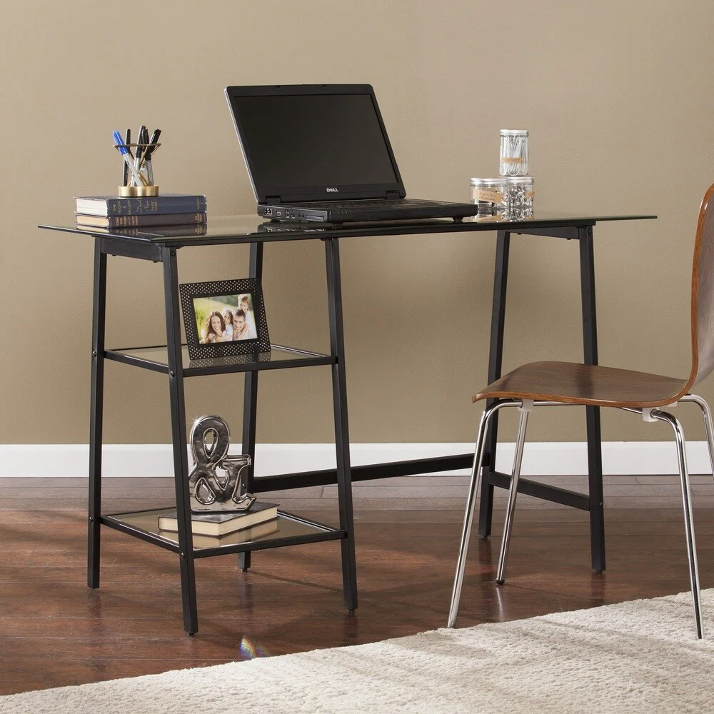 SEI Furniture Allendale Metal/Glass Sawhorse/A-Frame Writing Desk