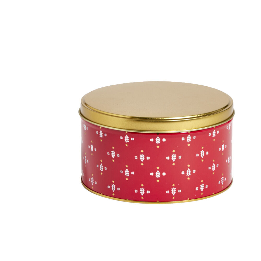 BoÎte ronde en métal rouge irisé et doré Ø13,5xH7cm