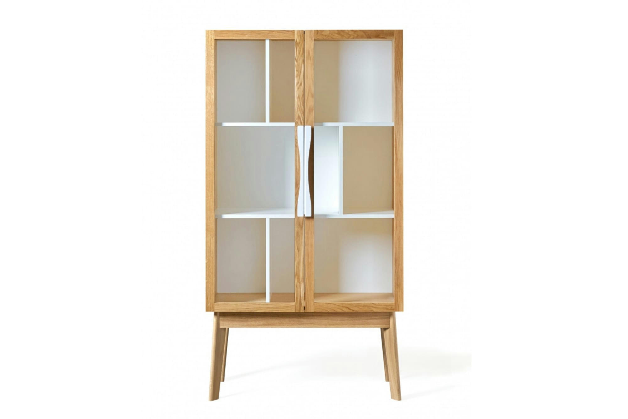 SCANDINAVE - Vitrine scandinave colorée en bois 2 portes vitrées 2 tablettes
