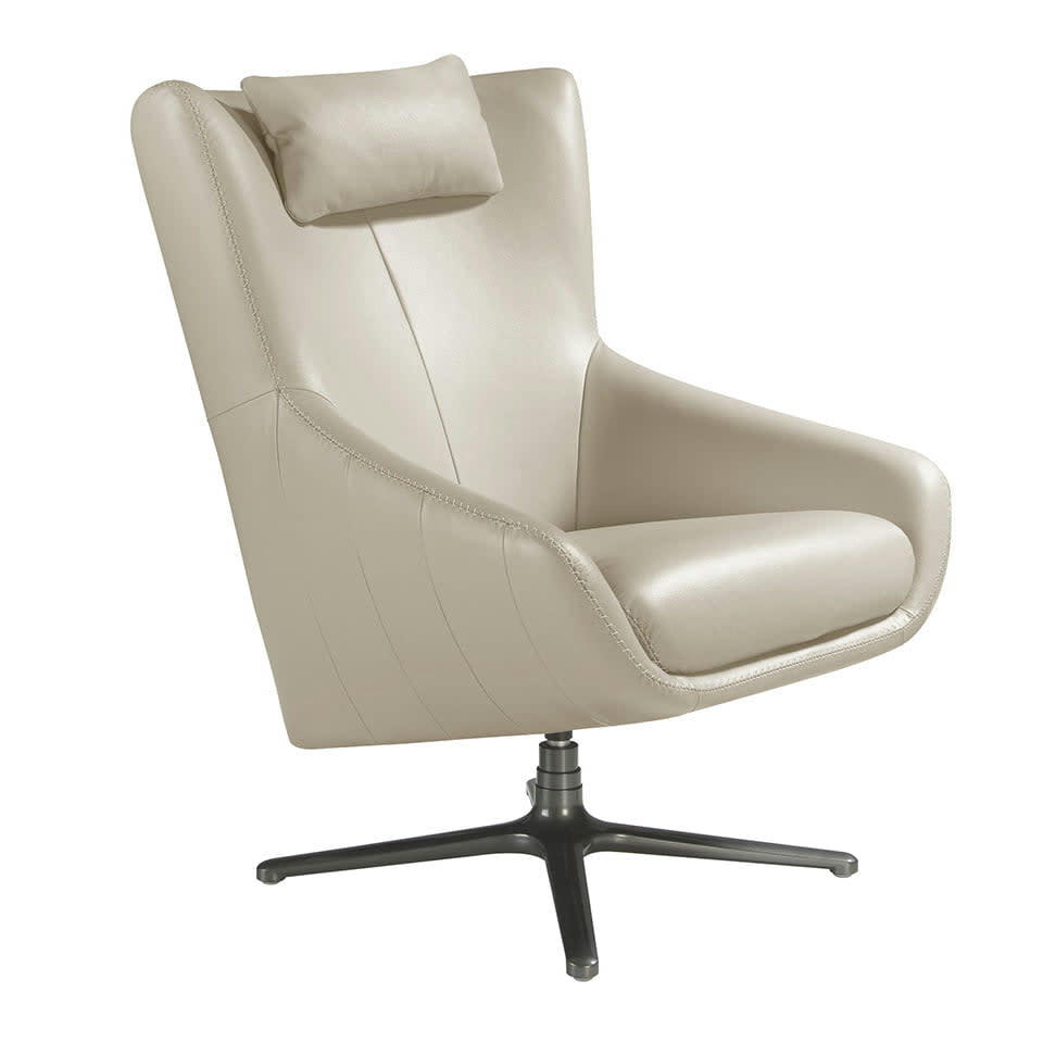 - Fauteuil pivotant en cuir gris taupe