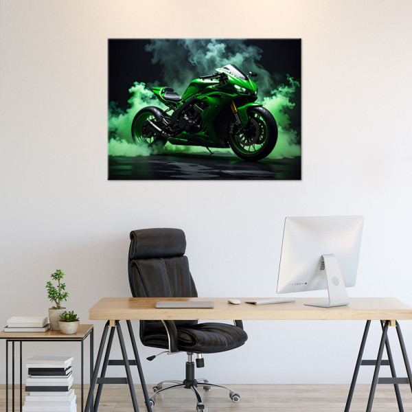 Obraz nowoczesny do pokoju nastolatka, Zielony Motocykl Motor 30x20