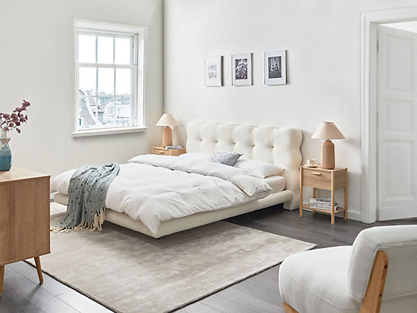 Lit avec sommier Bouclé SOULISSE 180 x 200 cm Blanc cassé