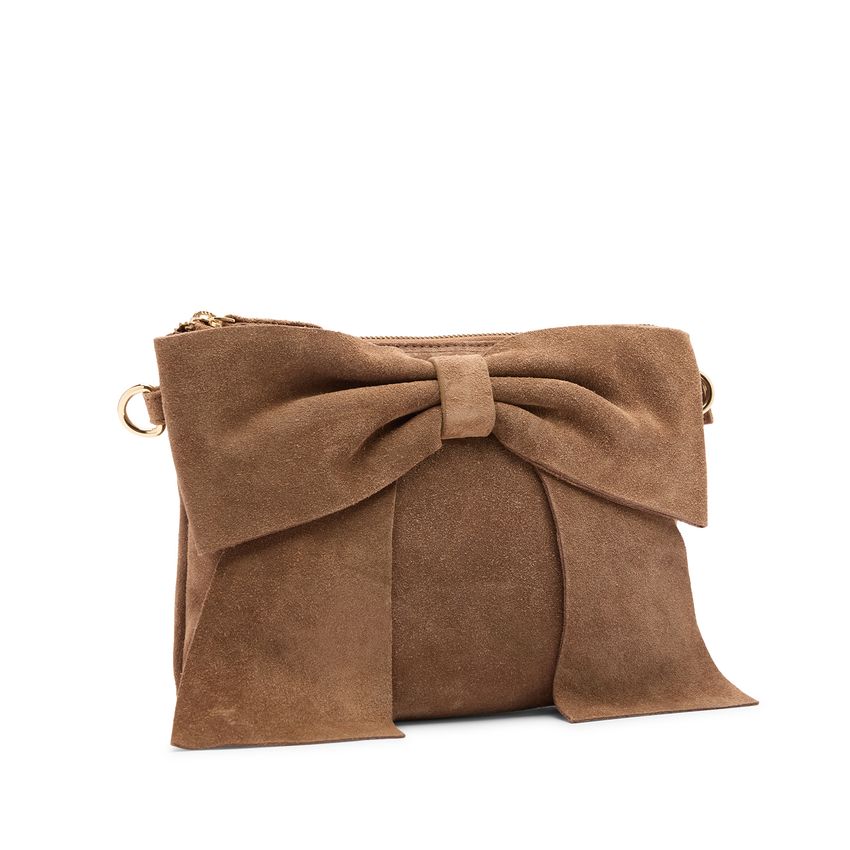 Manfield Taupe suède clutch met strik