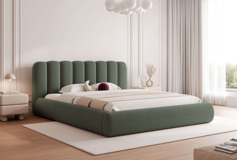 Łóżko tapicerowane 140x200 Veliv SLIM z pojemnikiem zielony baranek