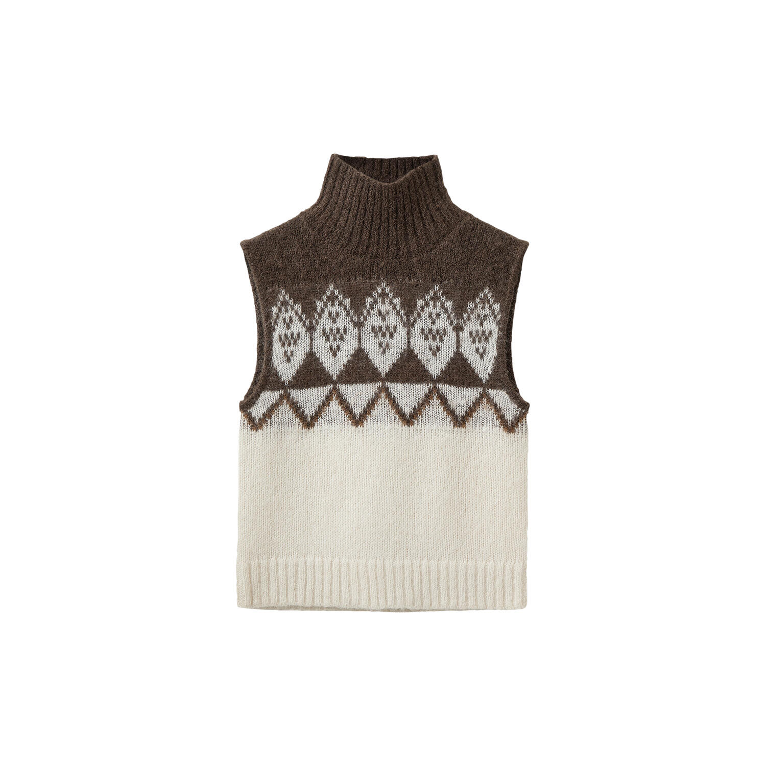 VILDASW HIGH NECK KNIT VEST, off white - brown