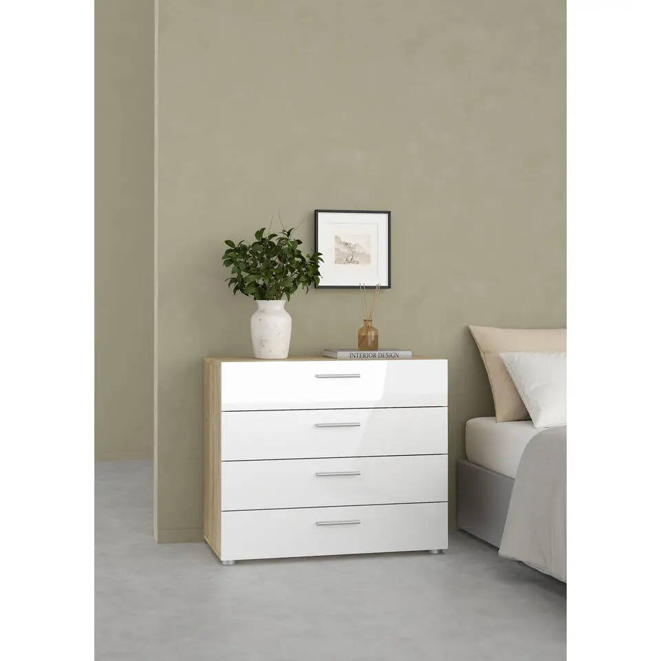 Ladekast Naturel/Wit Hoogglans - 80x44x68cm - Pepe