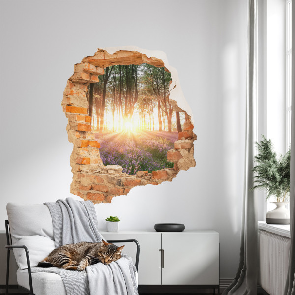 Naklejka wyrwa w ścianie leśne przebicie dziura 3D 68x80