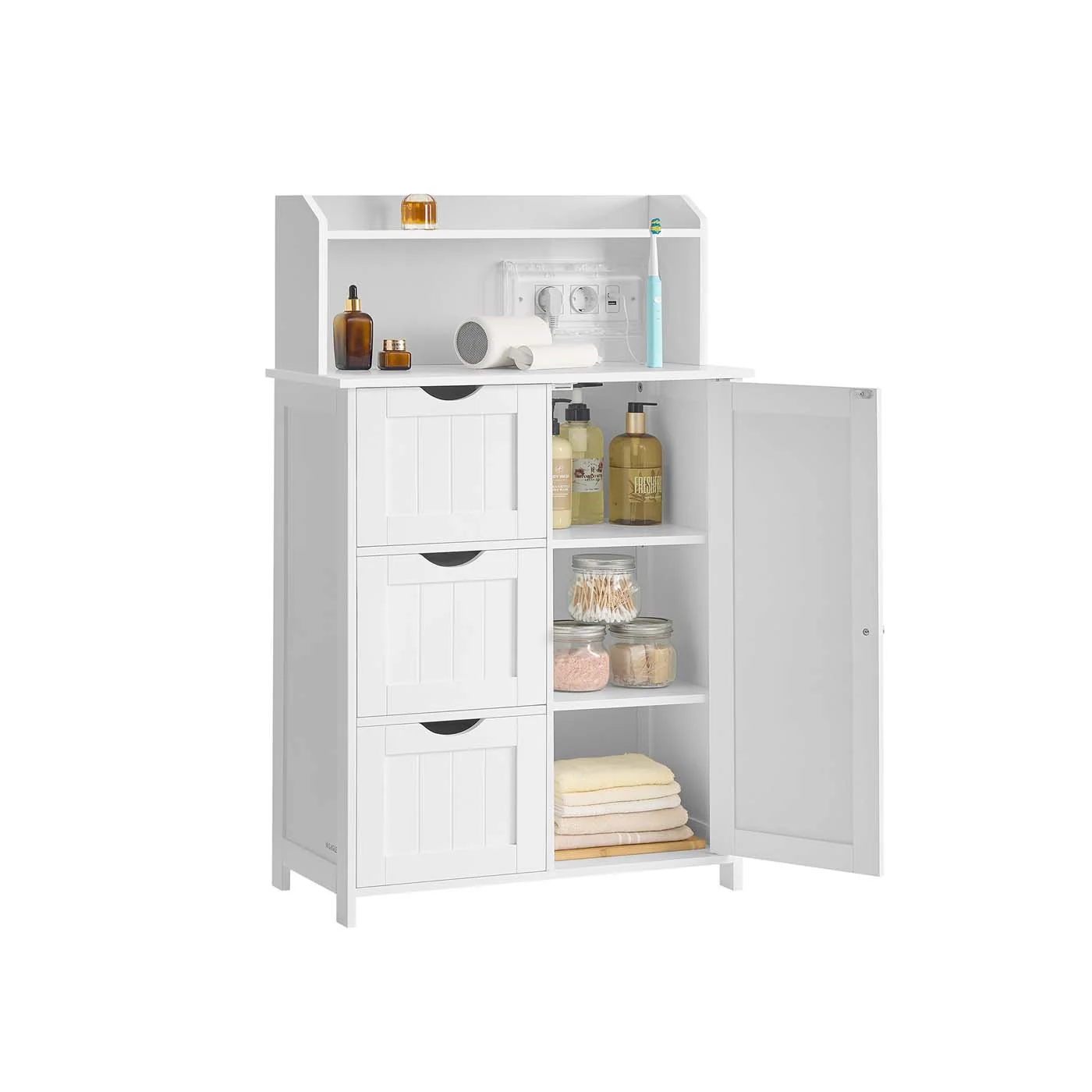Armoire de rangement avec multiprise tiroirs et étagères ajustables