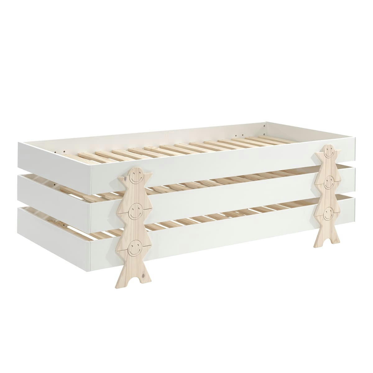 MODULO - Lot de 3 lit empilable 90x200 sommier inclus blanc