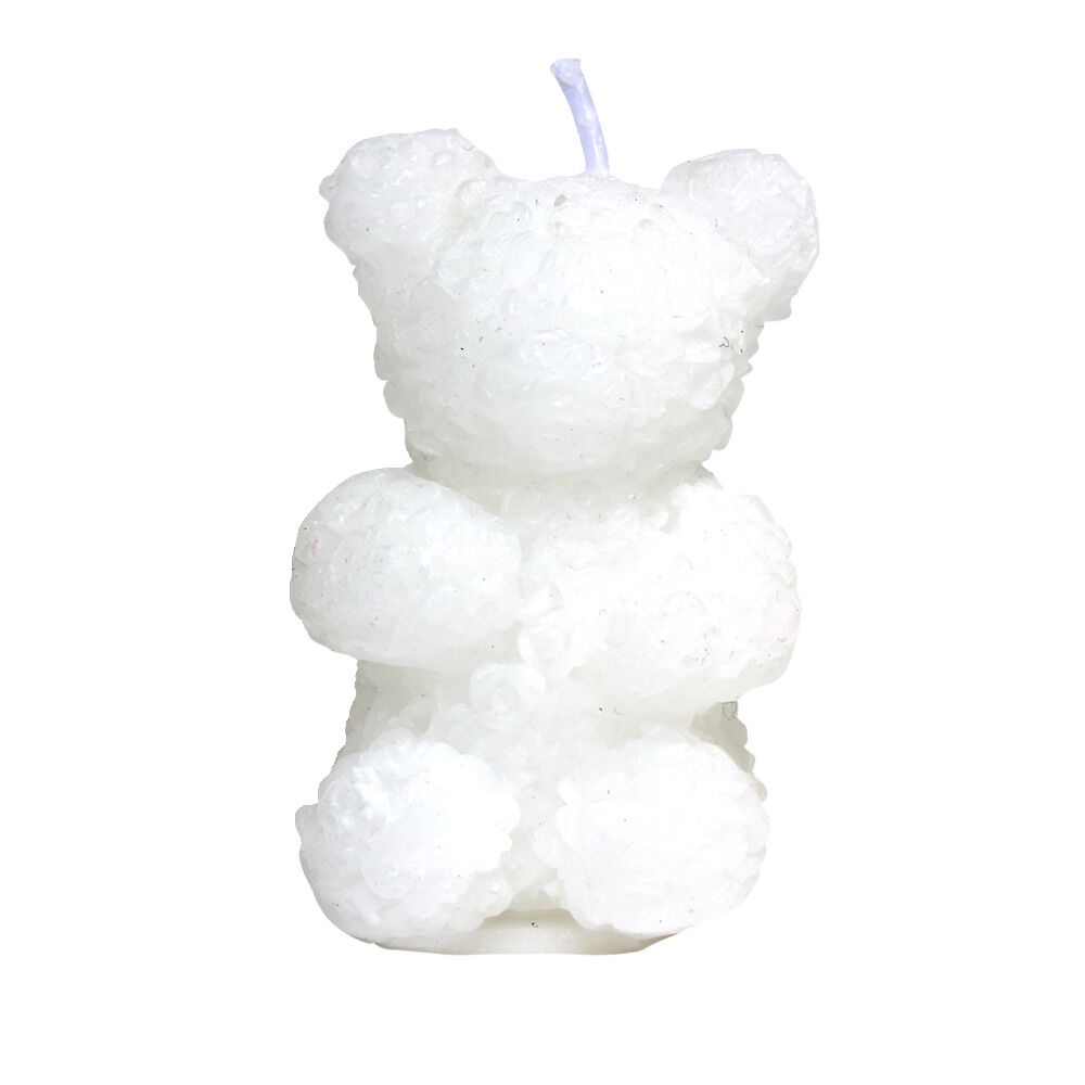 Bougie forme oursons relief fleurs 4x5xH6,5cm (2 modèles)