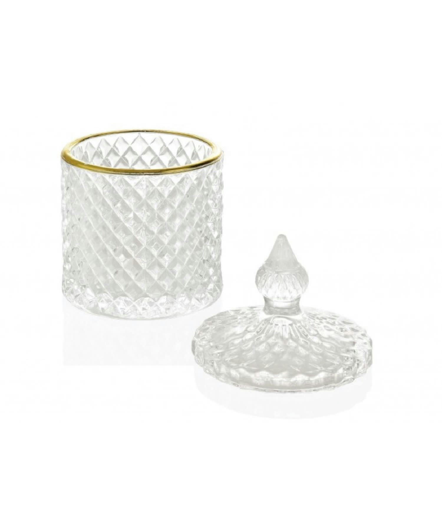 VERRE - Boîte de rangement coton-tiges salle de bain verre et or