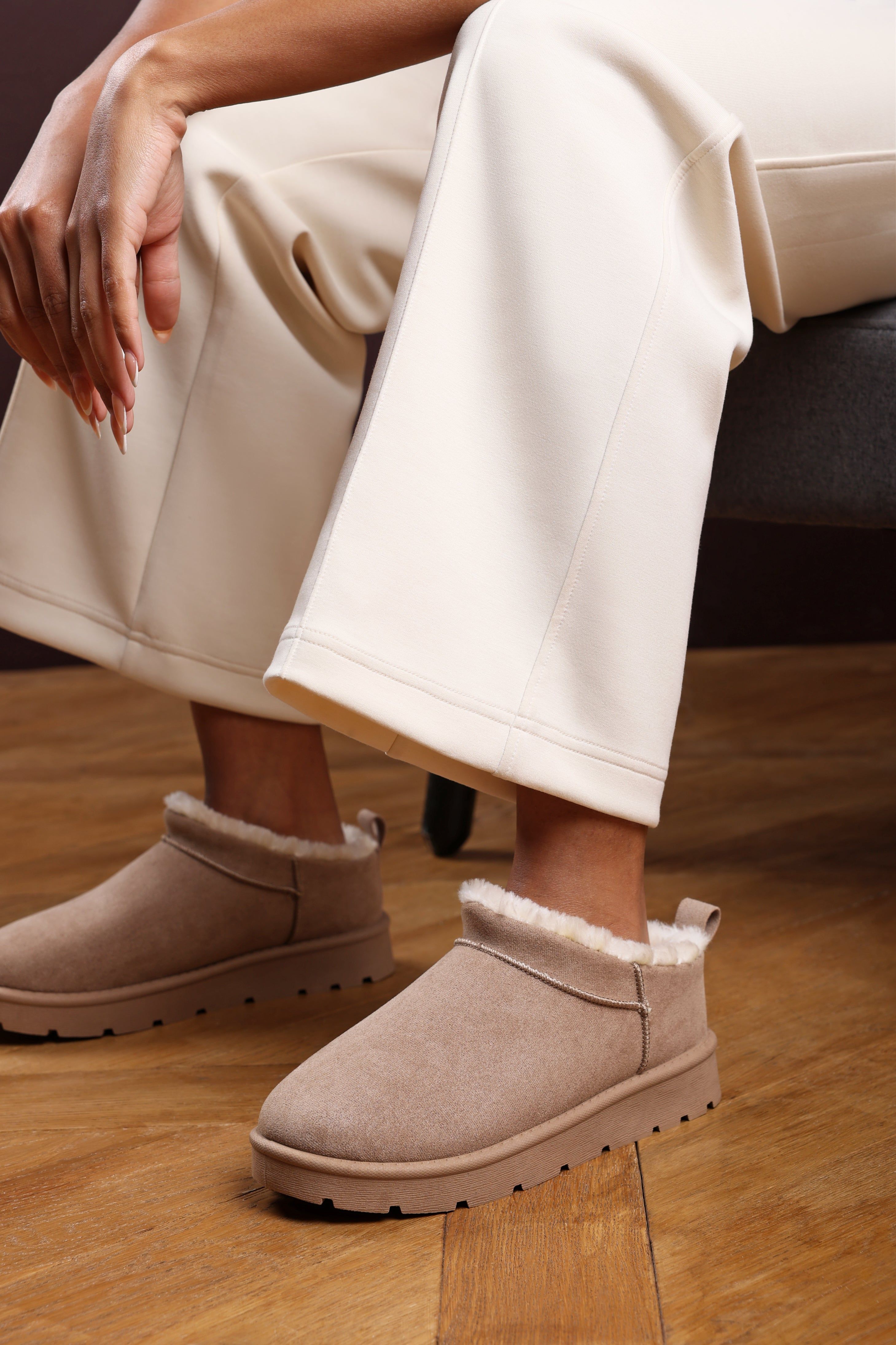 Where's That From Saskia' Cosy Faux-Suede Fur Lined Micro Dipped Heel Boot