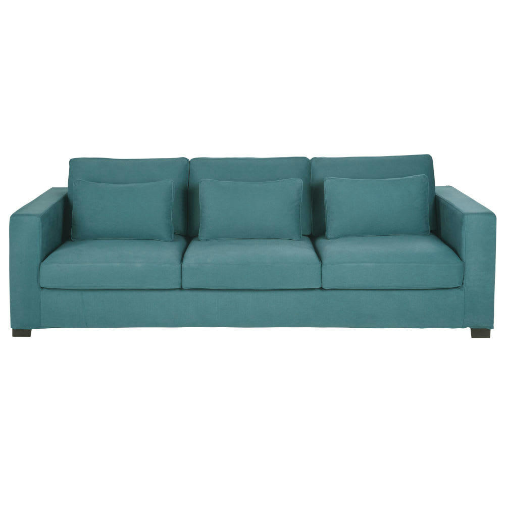 Milano - Canapé 3/4 places en coton et lin bleu canard