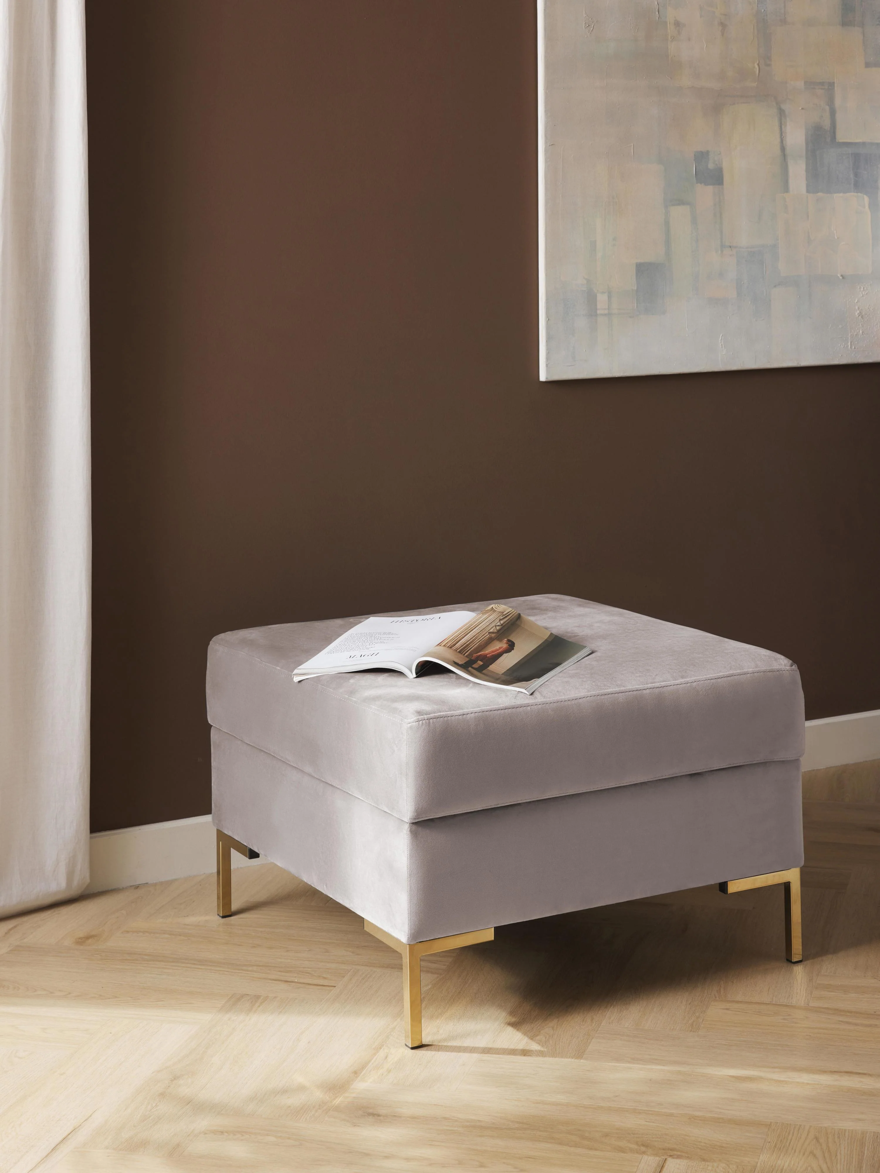 Samt-Sofa-Hocker Luna mit Stauraum