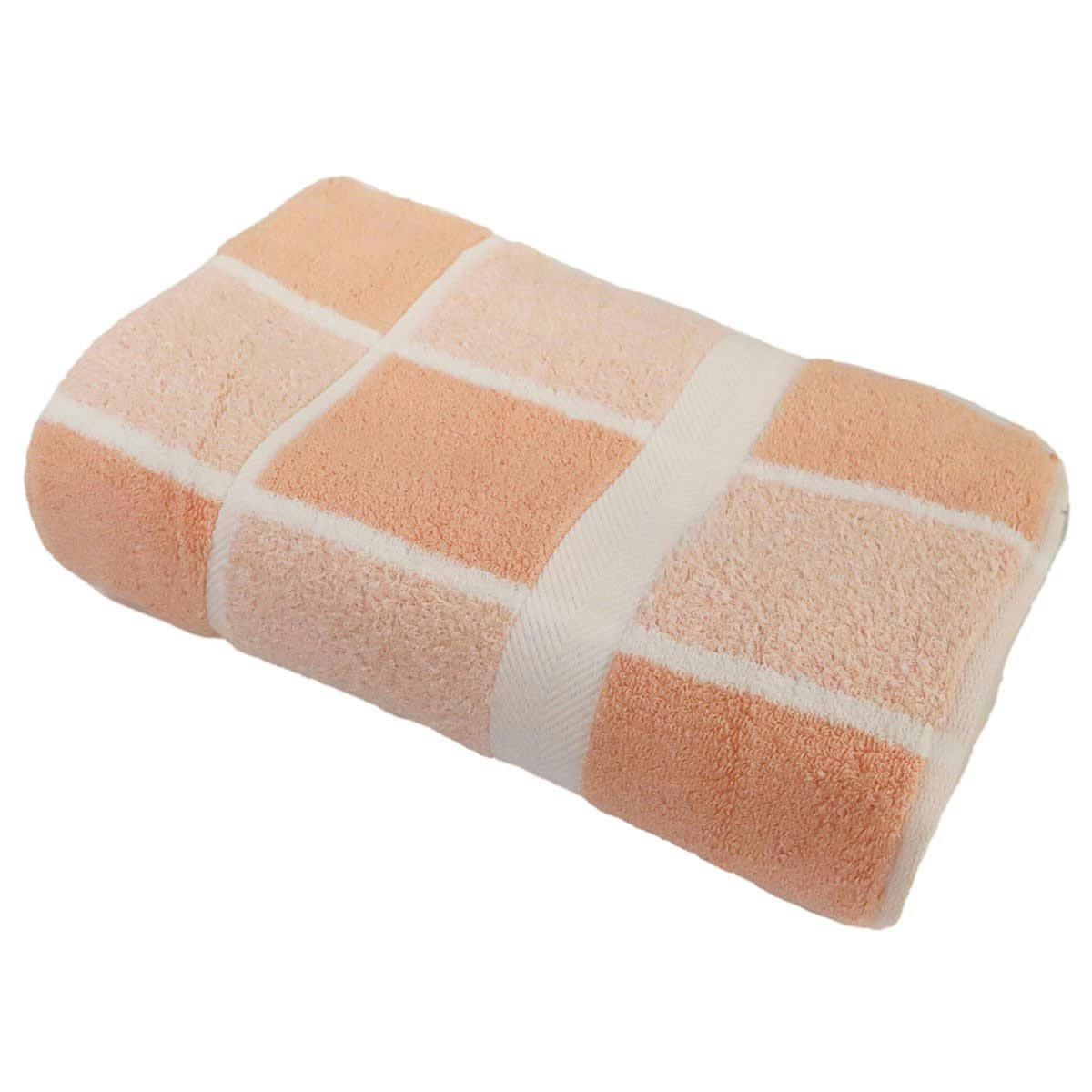 - Drap de douche éponge à carreaux en coton saumon 70x140 cm