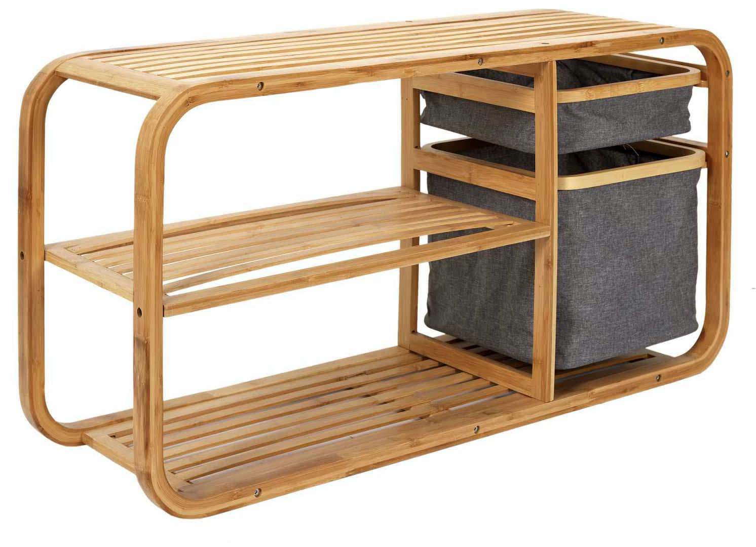 - Rangement en bambou avec 2 paniers en tissu