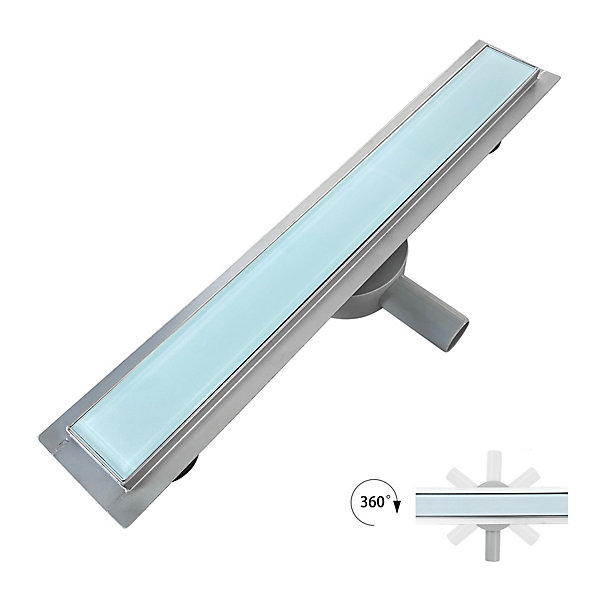 Caniveau douche verre blanc DUKA L.110 cm, siphon 360 inox, stop-odeur, drainage performant - SANIVERRE