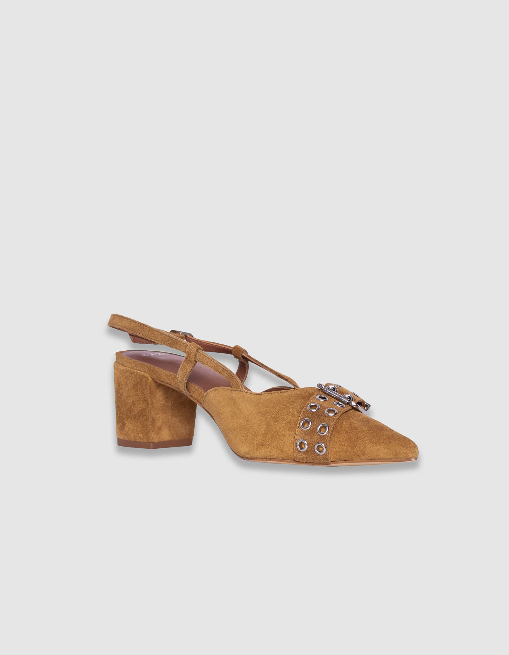 Escarpins slingback camel cuir velours Femme
