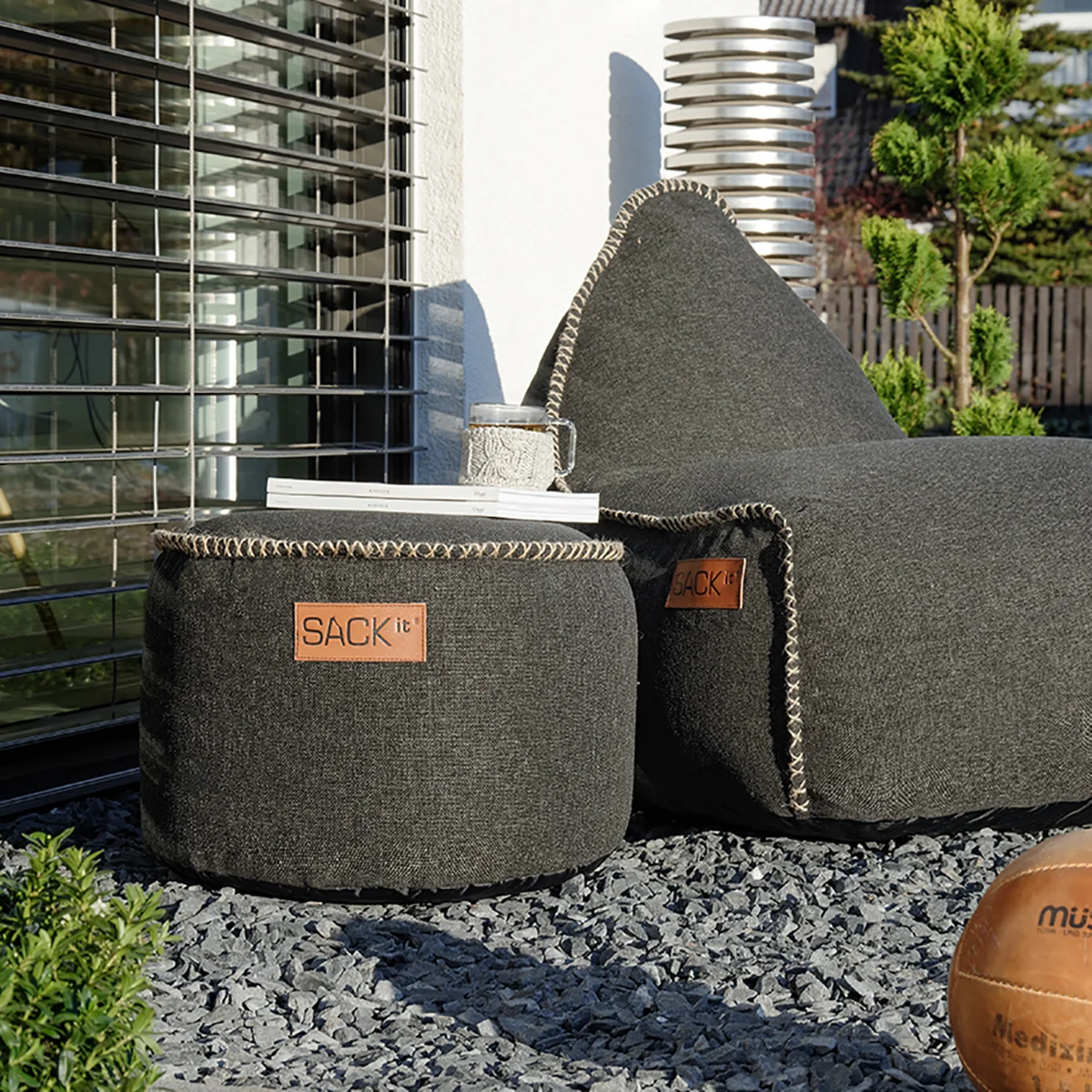 SACK it - RETRO it Cobana Drum Outdoor Pouf, sand melange