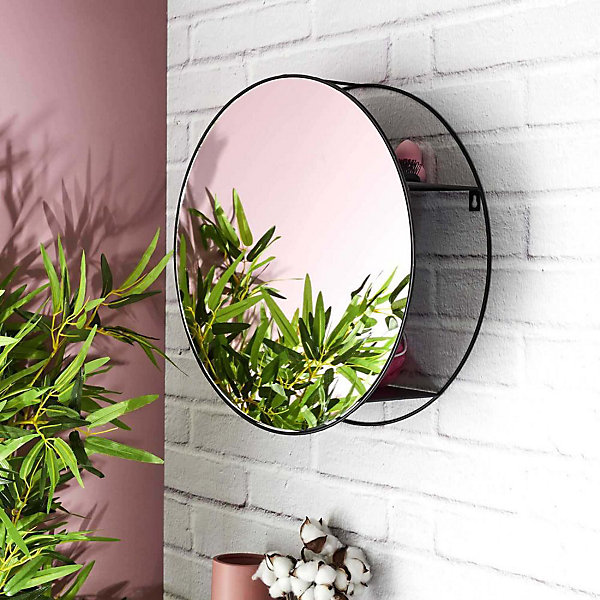 Miroir rond avec étagère en fer 45 cm