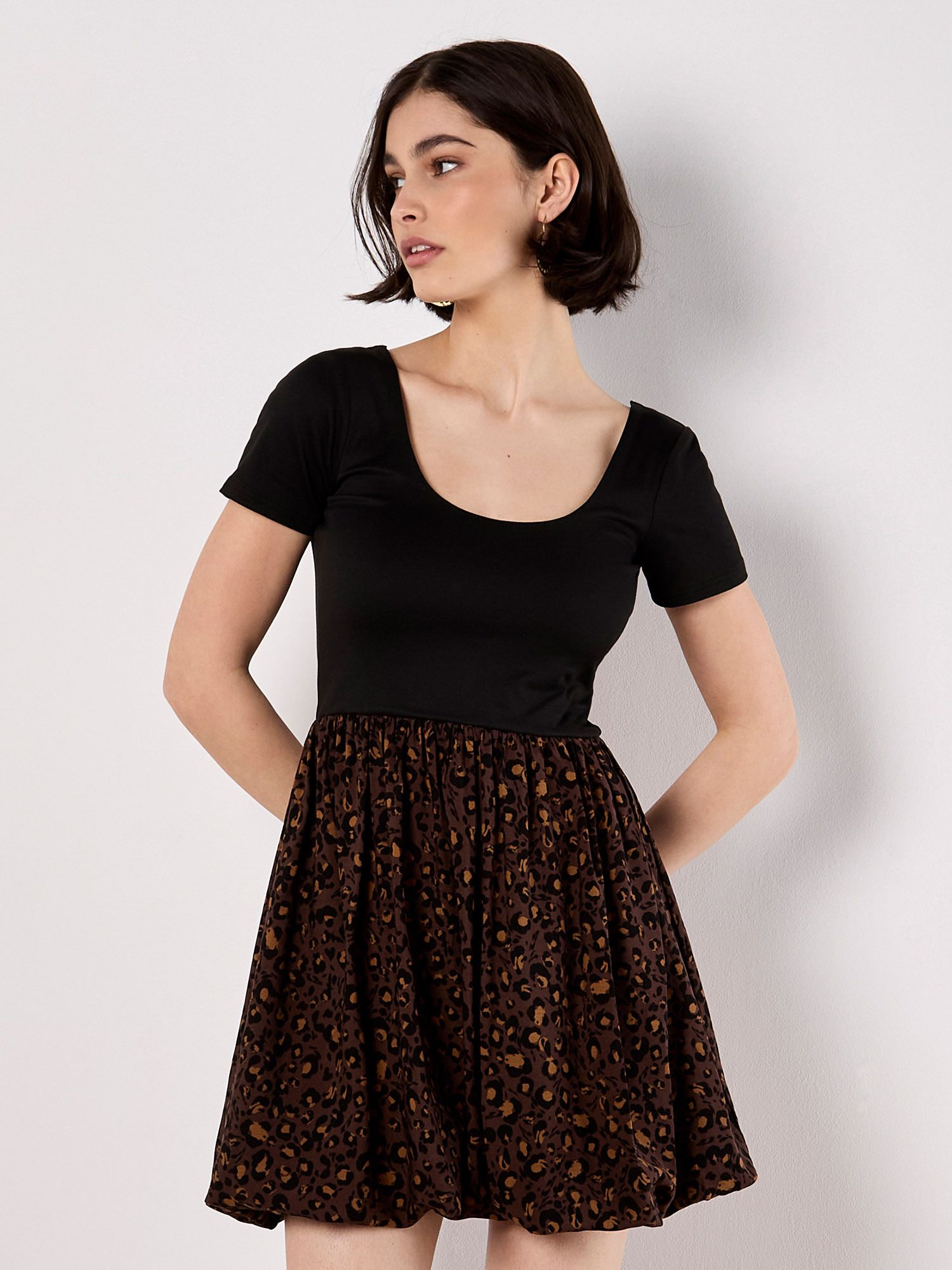 Apricot Leopard Print Jersey Mini Dress