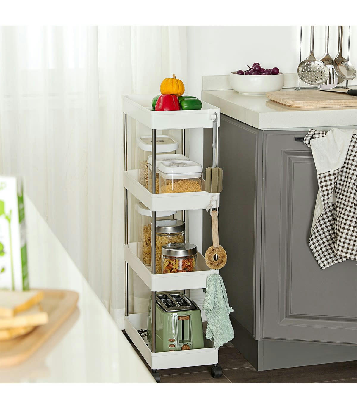 - Desserte sur roulettes 4 niveaux blanche - L40 x H86 cm