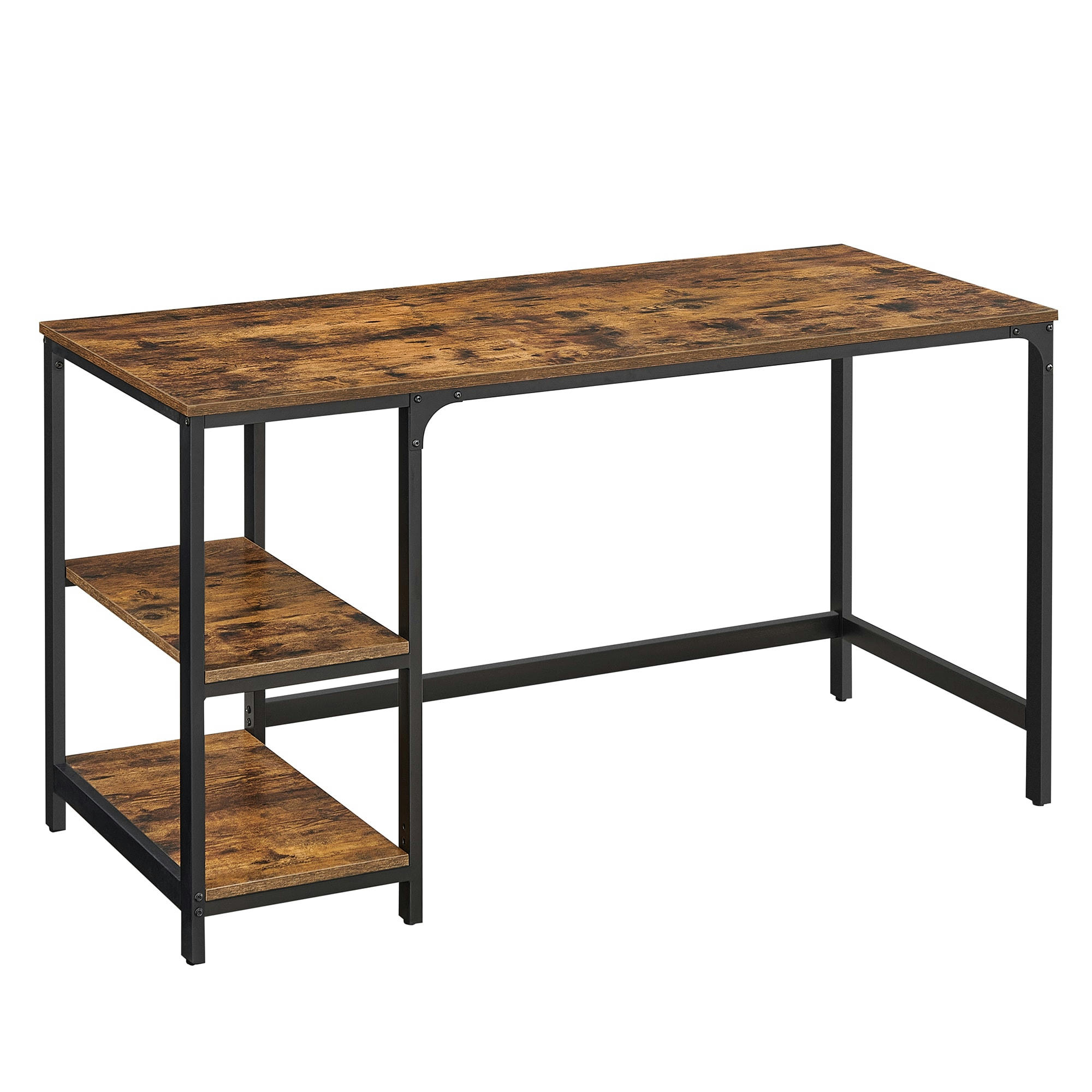 - Bureau avec étagères acier effet bois noir