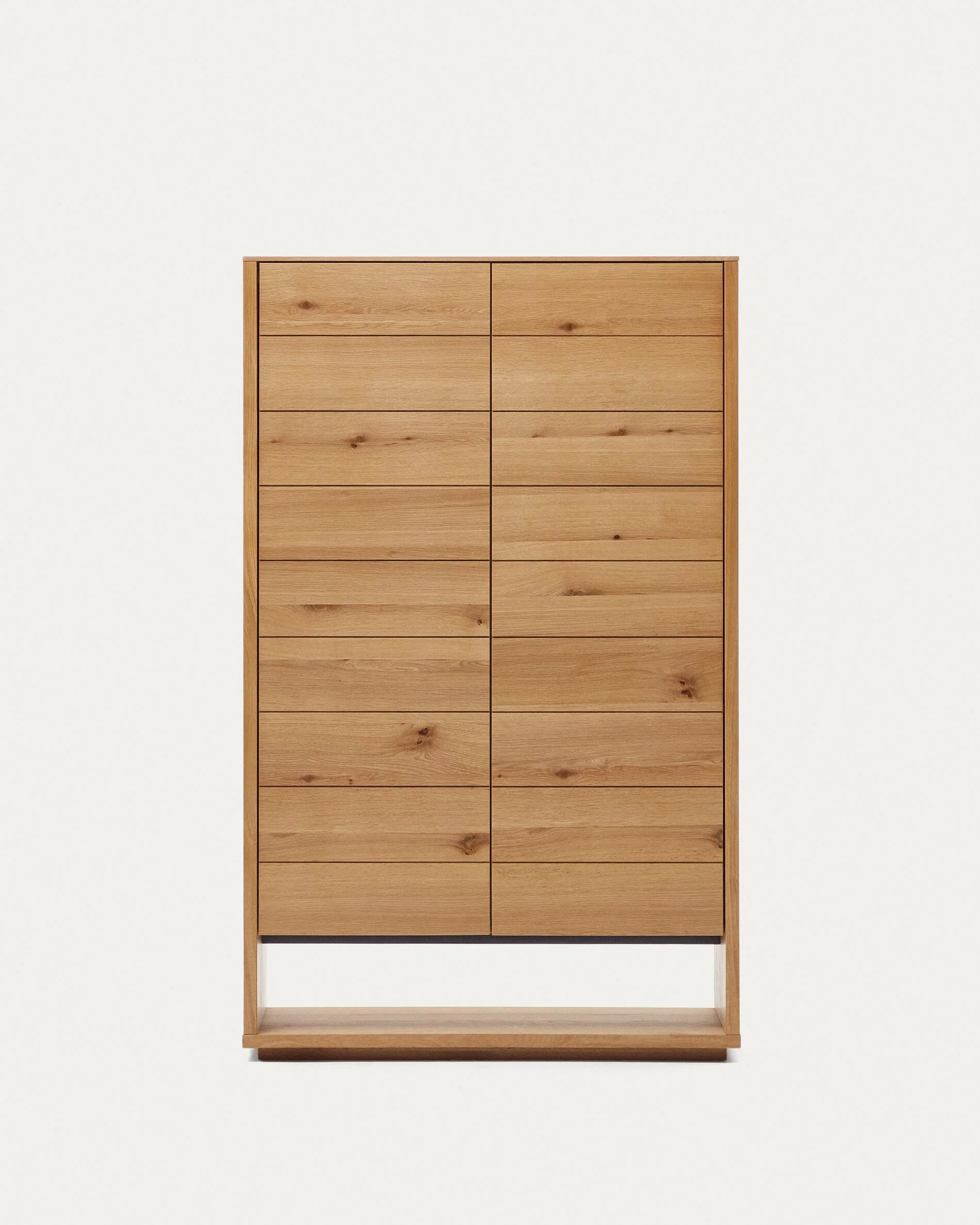Alguema tall sideboard with 2 doors in oak wood veneer with natural finish, 100 x 163,5 cm
