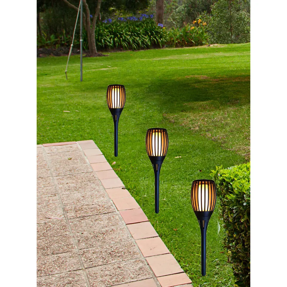 Tuinfakkel - solar - tuinverlichting - zwart - vlameffect - 58 cm