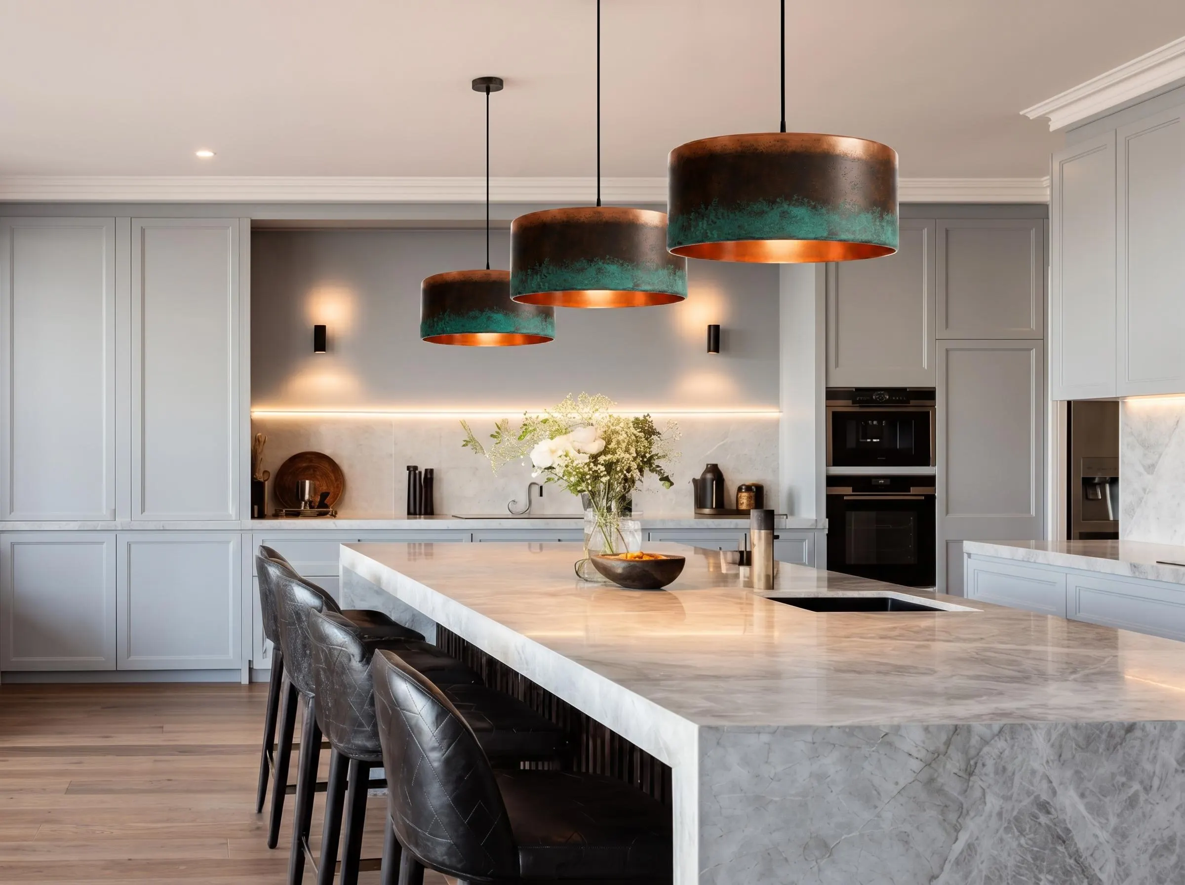 Handmade Copper Pendant Light with Patina, Moroccan Drum Lamp, Polished Interior