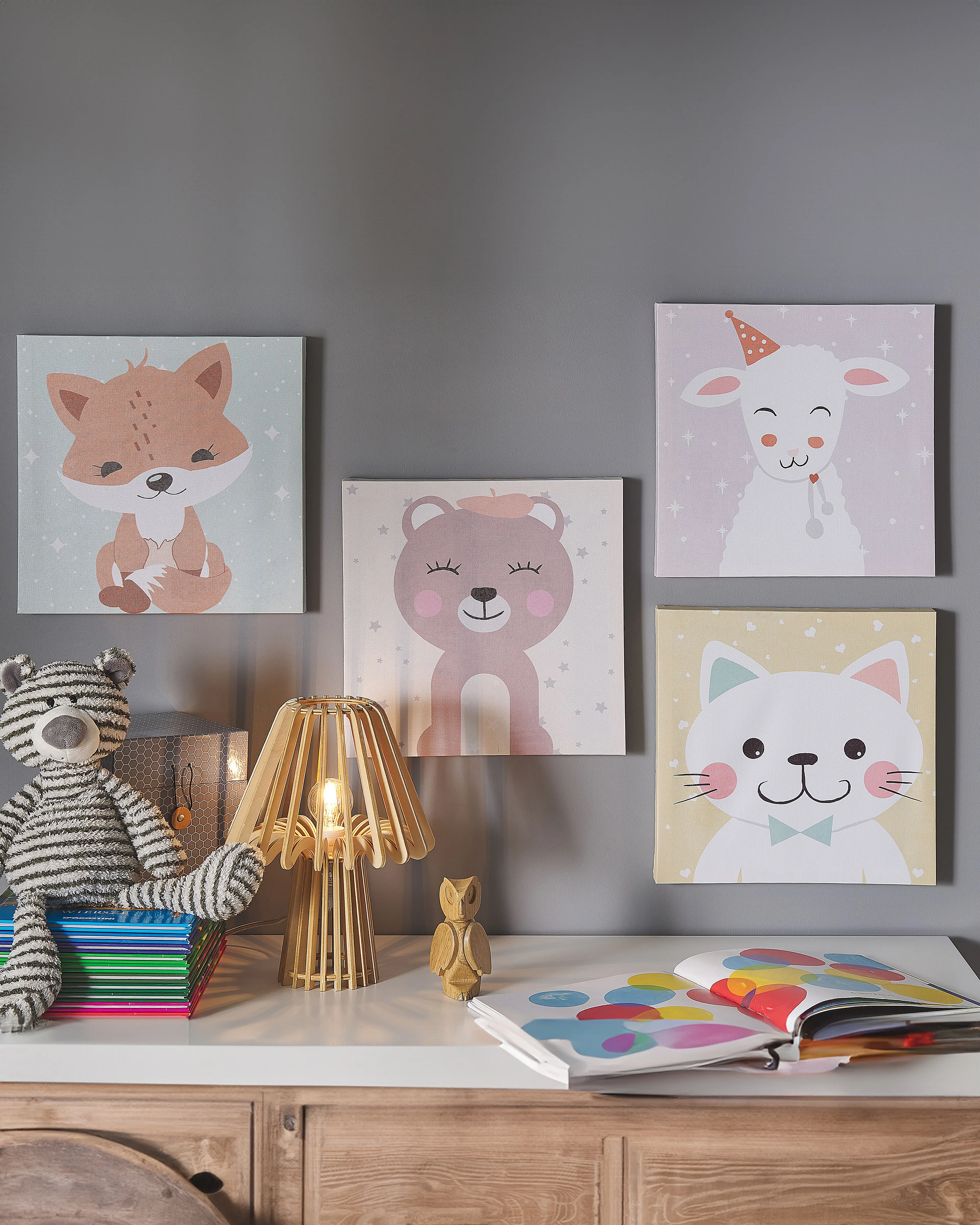 Set of 4 Canvases BOMBI Kids Motif 30 x 30 cm Multicolour