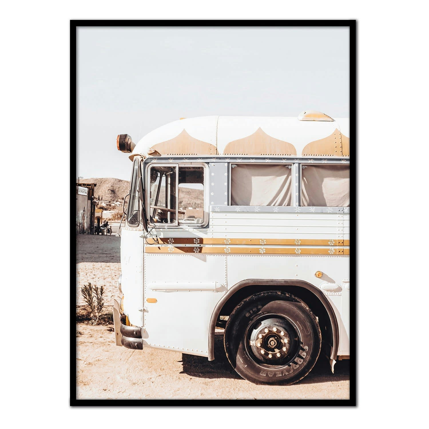 DESIERTO - Affiche avec cadre noir - Caravane d'époque - 50x70