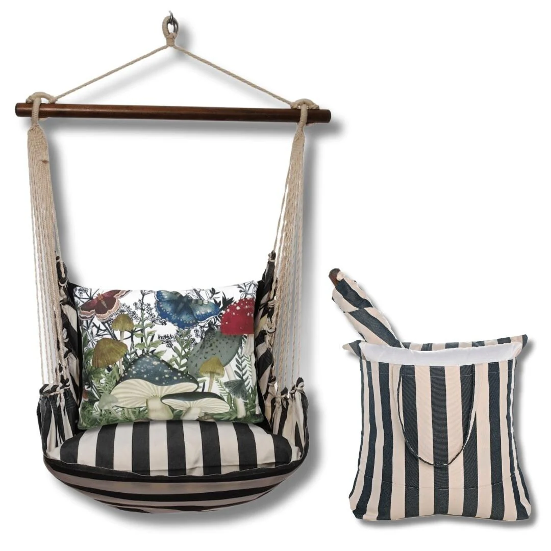 Magnolia Casual Swing Set 4 piece - True Black Stripe w/ Botanical Mushrooms 2