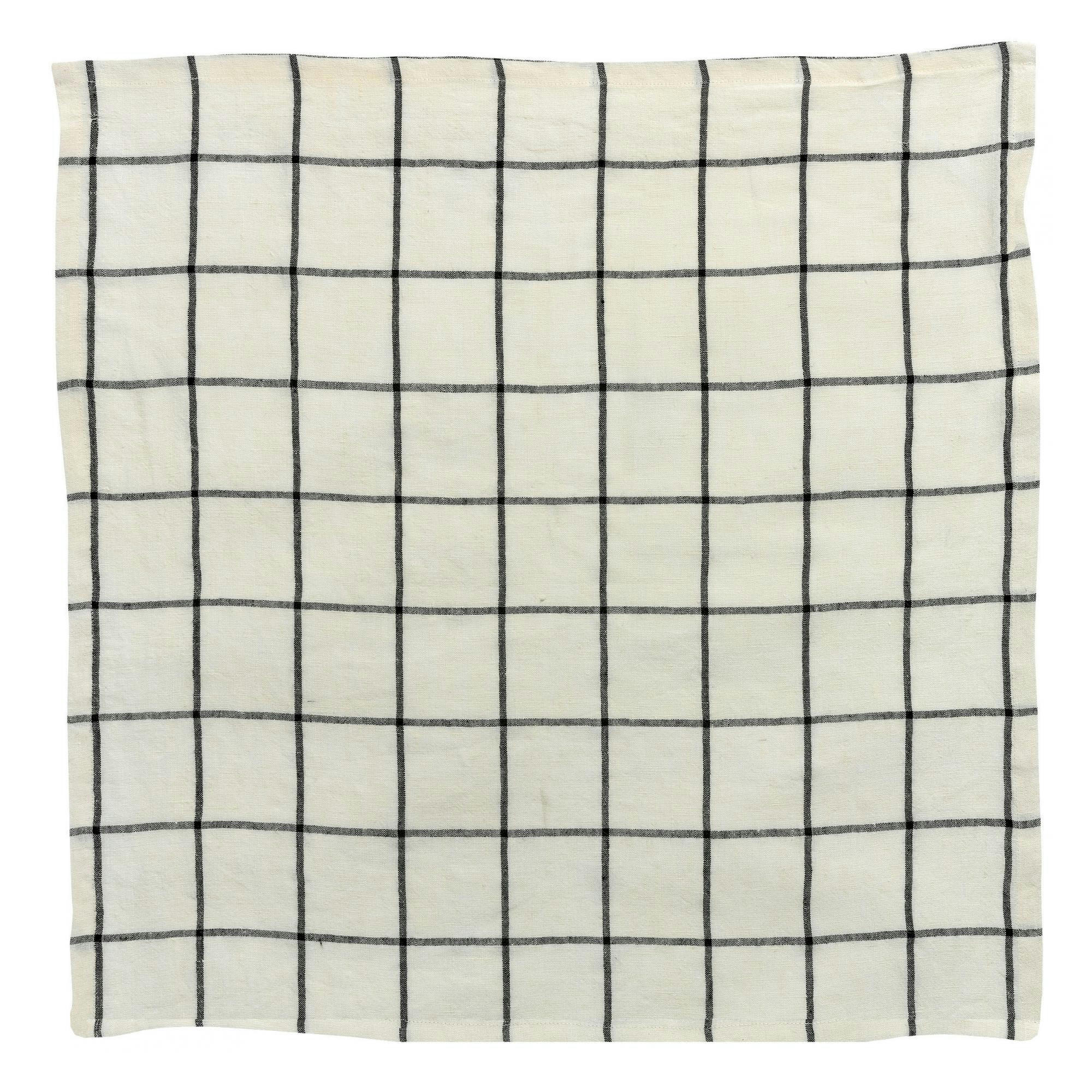 KARMA - Serviette de table carreaux  en lin ecru/noir 50 x 50