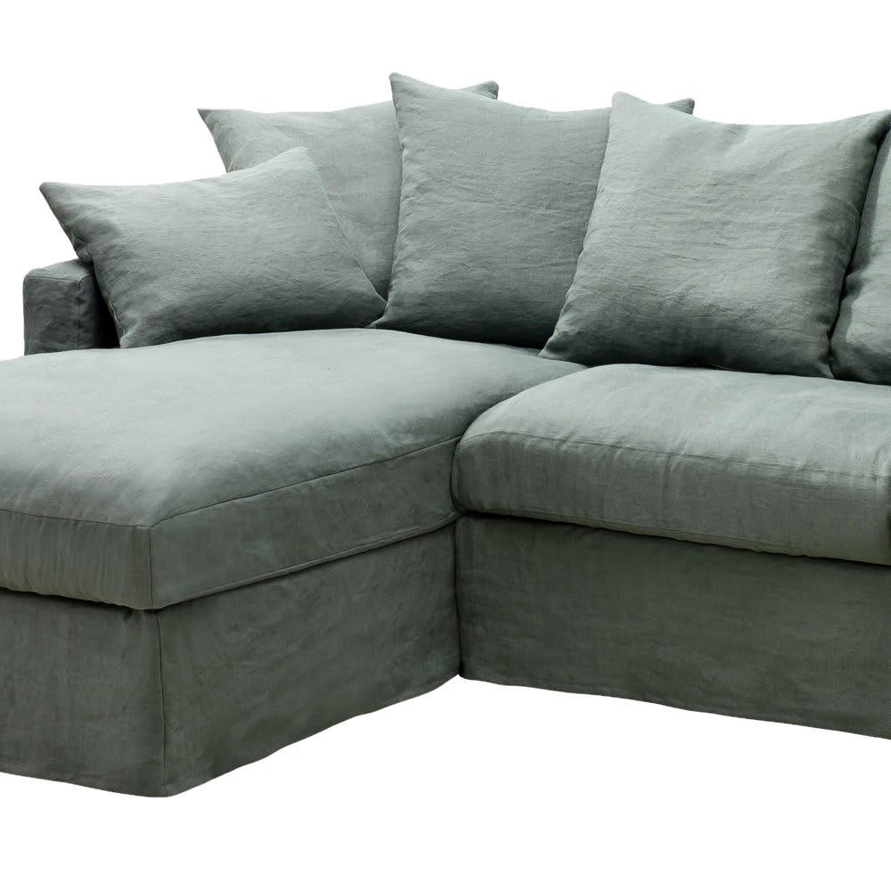 PERUGIA - Canapé d'angle à gauche en tissu lin kaki - PERUGIA