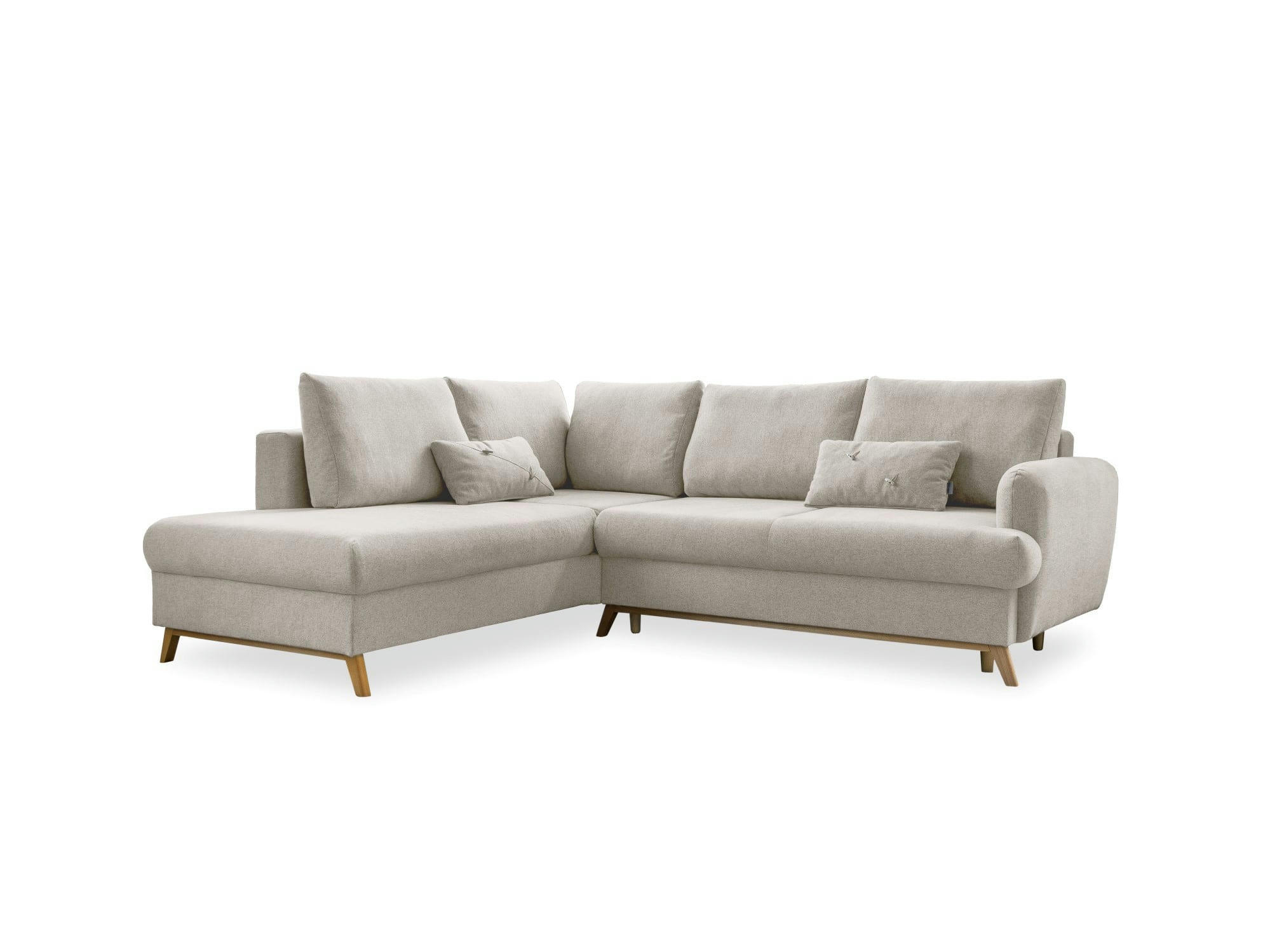 LAGOM - Canapé d'angle gauche convertible 5 places en tissu beige