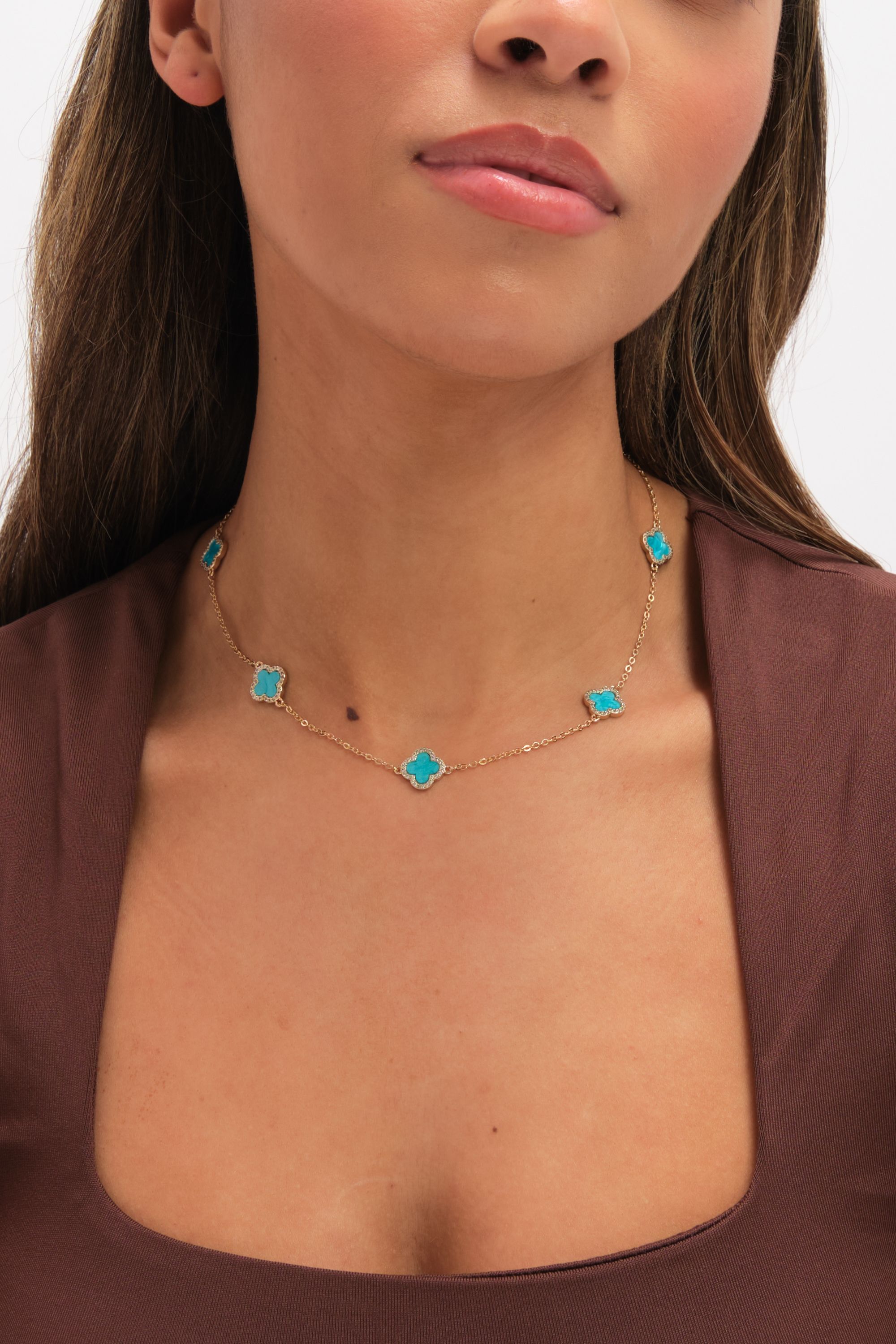 Jon Richard Gold Plated and Turquoise Station Clover Necklace