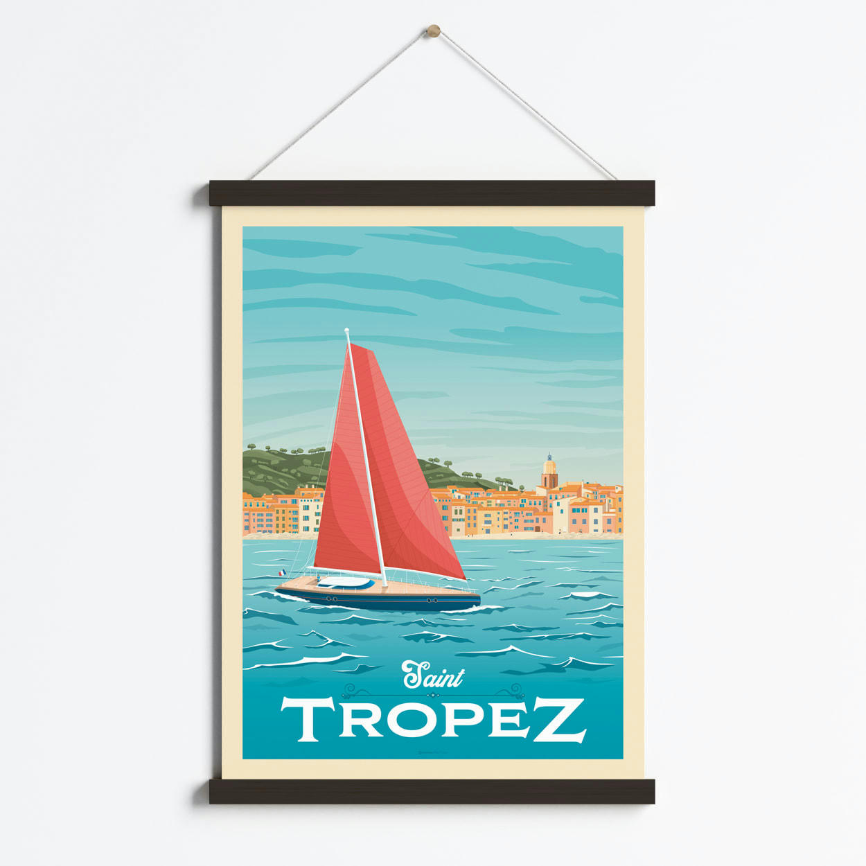 - Affiche Saint-Tropez France + Cadre Magnétique (Bois Noir) 50x70 cm