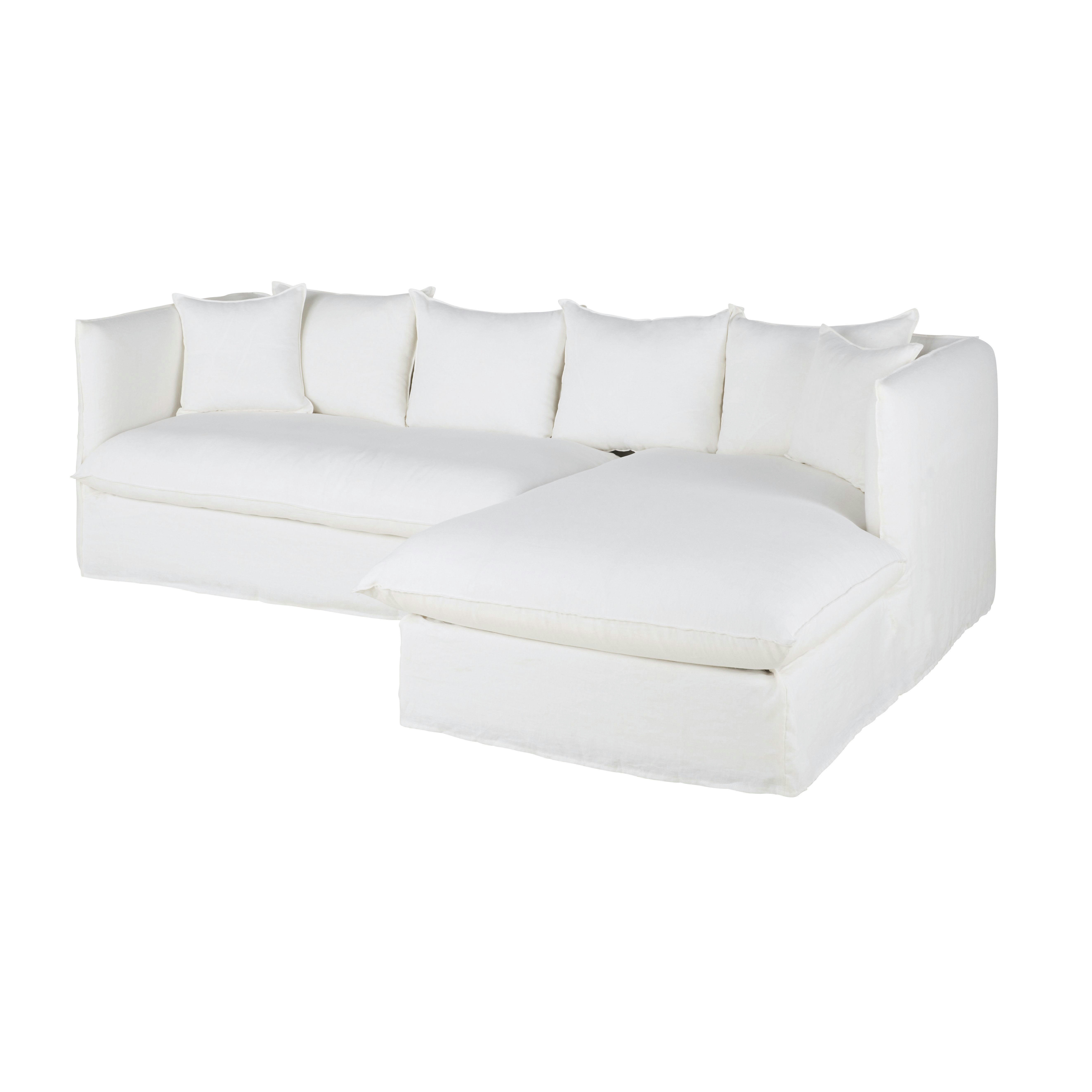 Louvain - Canapé d'angle droit 3/4 places en lin froissé blanc