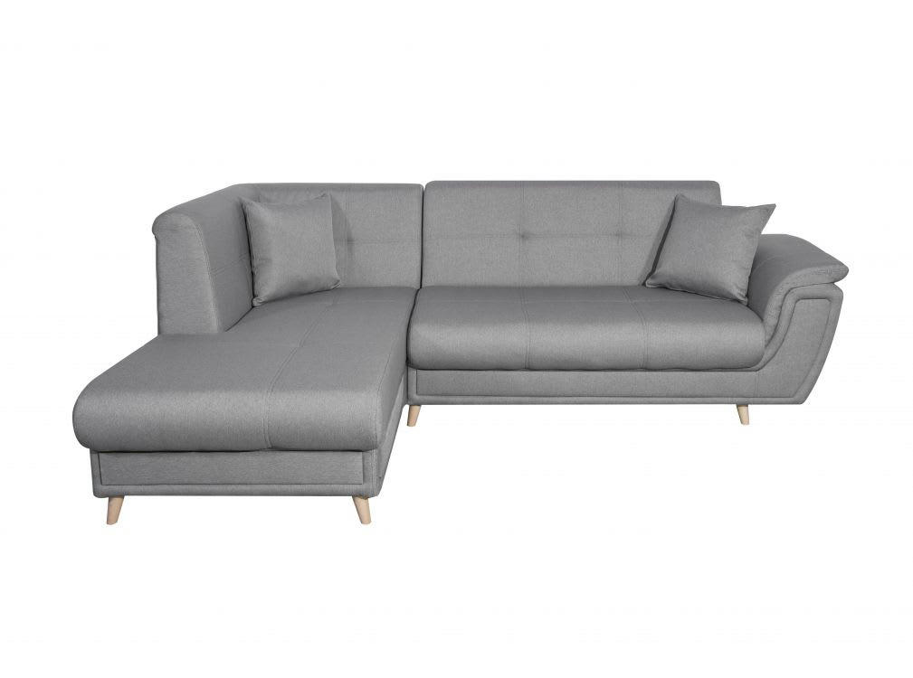 FLAVIE - Canapé d'angle gauche 5 places convertible en tissu - Gris