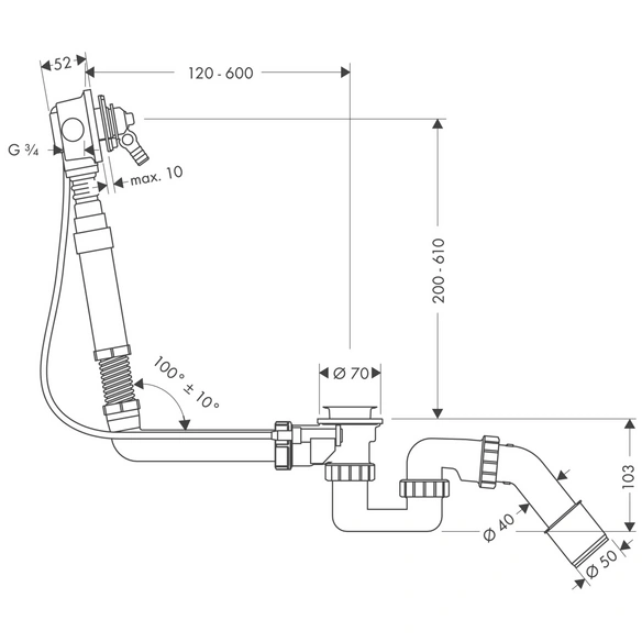Wannengarnitur, Ø: 48,3 mm, Kunststoff