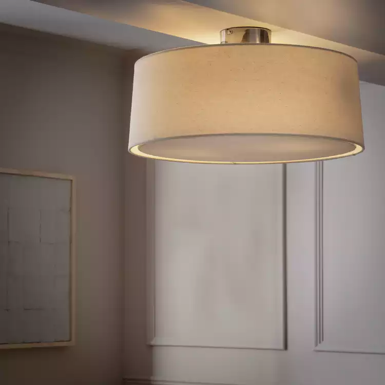 Habitat Metal Flush Ceiling Light - Natural & Chrome