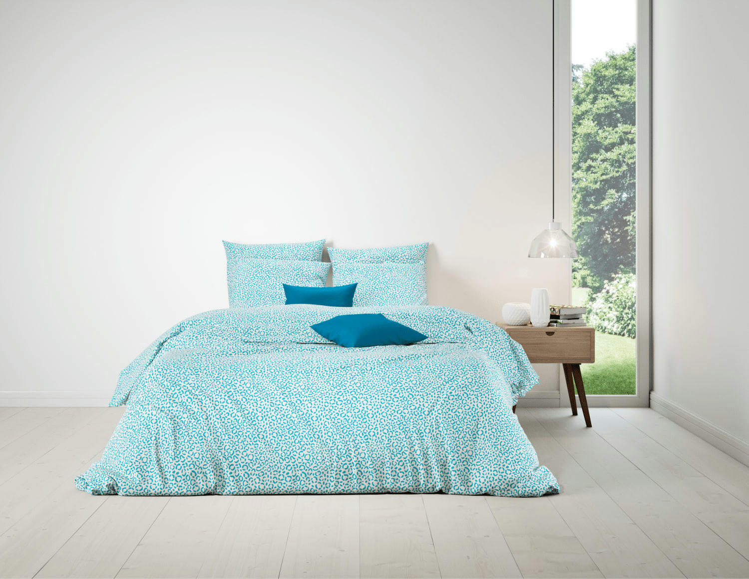 CHEETAH - Parure housse de couette coton bleu 220x240 cm