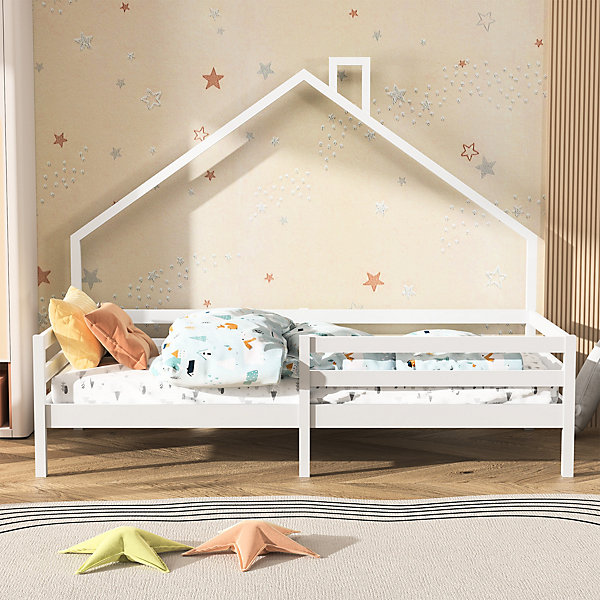 Lit pour enfant, 90 x 200 cm, avec protection anti-chute, lit de jeu, blanc, avec étagère