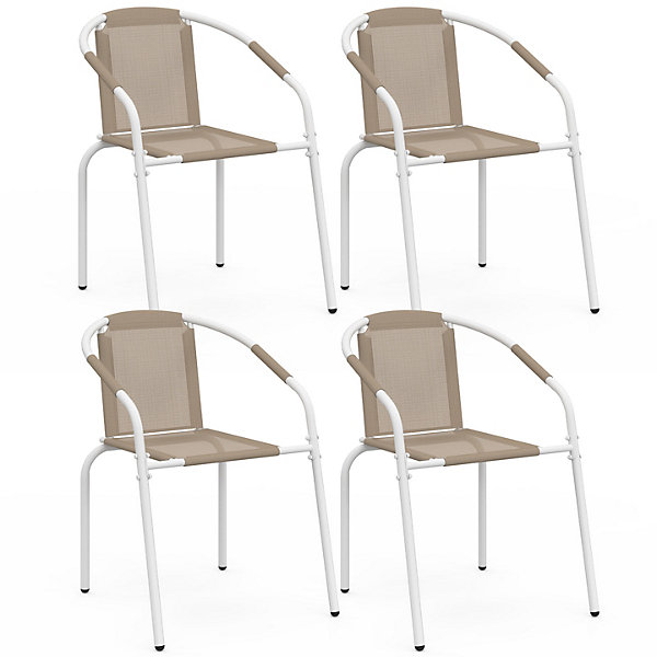 Lot de 4 chaises de jardin THELMA métal et textilène empilables blanc et beige