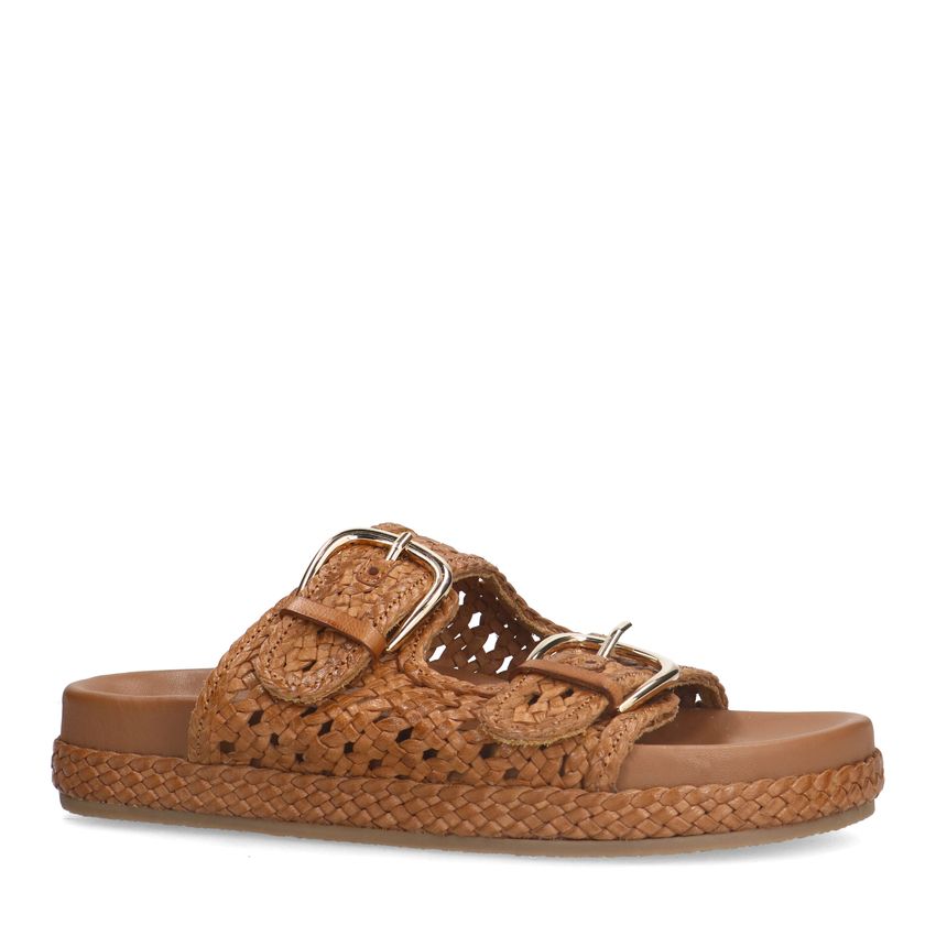 Manfield Cognac leren slippers