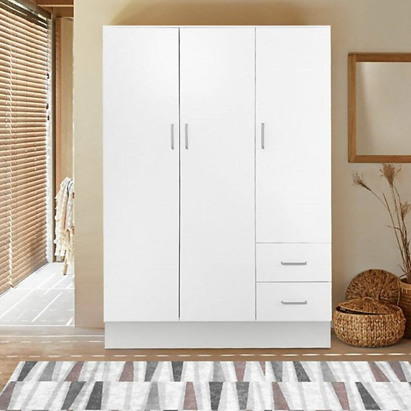 Garde-robe 3 portes Dpavese, Mobilier de chambre, Dressing fermé, Armoire avec 3 portes et 2 tiroirs, 120x50h170 cm, Blanc