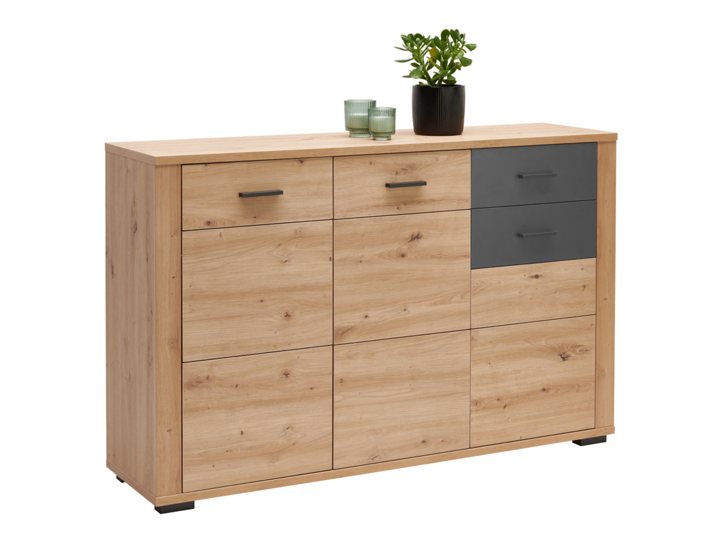 Komoda Maxim 138 cm z 3 drzwiami i szufladą dąb artisan/antracyt