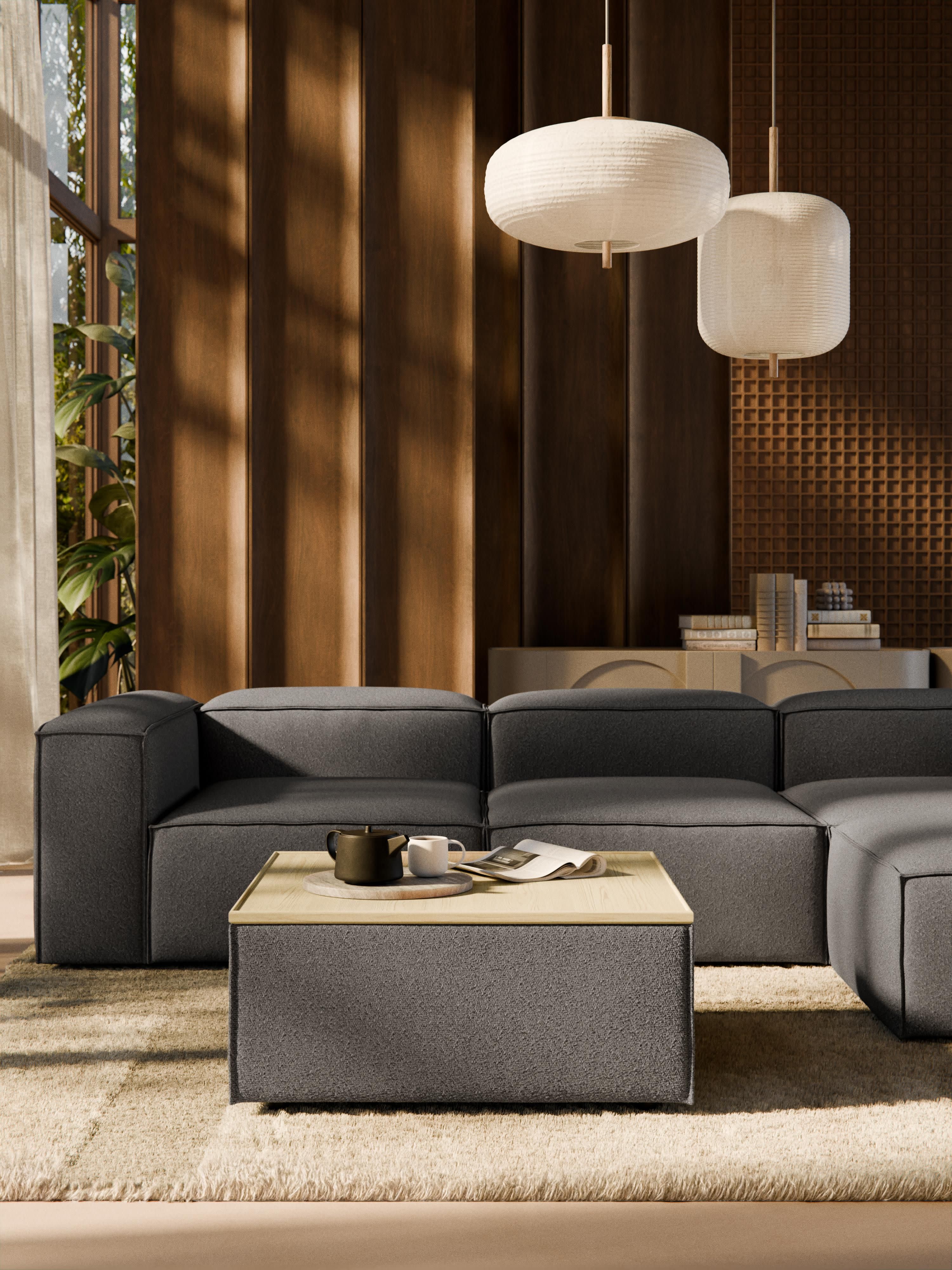 Sofa-Hocker Lennon aus Bouclé mit Stauraum